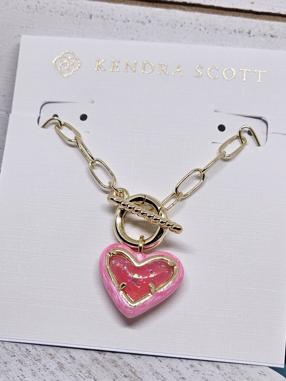 Kendra Scott Ari Pink Heart Chain Toggle Necklace (Reversible)